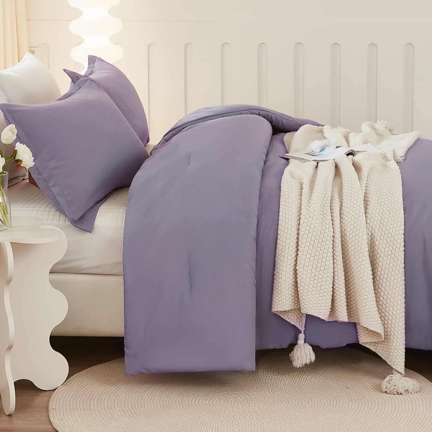 Litanika Grayish Purple Comforter Set Twin/Twin XL Size, 2 Pieces Lightweight Solid Bedding Comforter Set, All Season Fluffy Bed Set (66x90In Comforter & 1 Pillowcase)