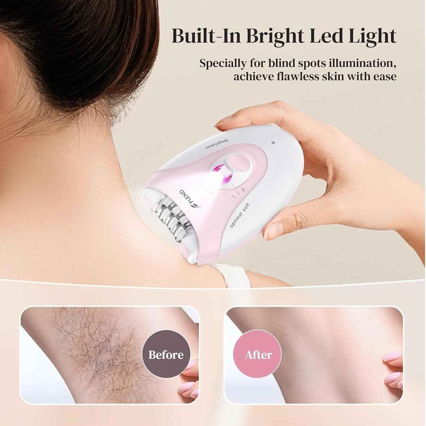 Smooth Glide Epilator for Women, 2 Speeds Facial Hair Removal Device with LED Light, 36 Tweezers & Massage Pad. Rechargeable Facial Hair Removal Epilator for Bikini, Arms, Legs, and Face