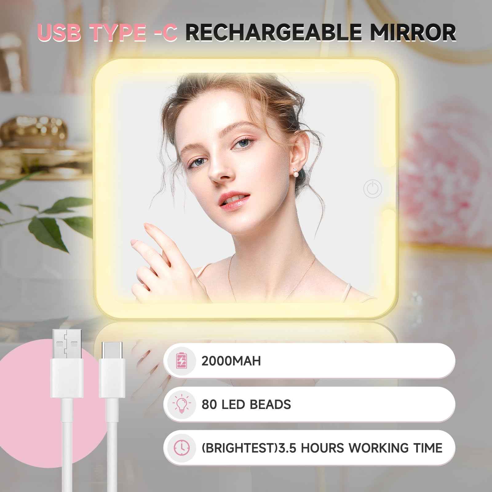 Leeora&Leekoo Makeup Box with Lighted Mirror,Portable Makeup Train Case Organizer (Pink)