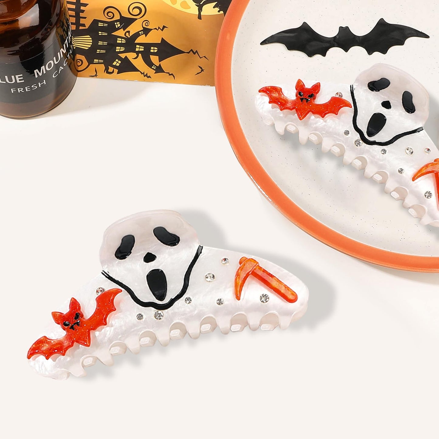 Halloween Hair Clips,White Ghost Hairpins,Halloween Claw Clips,Non-slip Hair Clips for Thick Hair,Strong Hold Jaw Clip for Women Girls Halloween Party Cosplay Hair Accessories