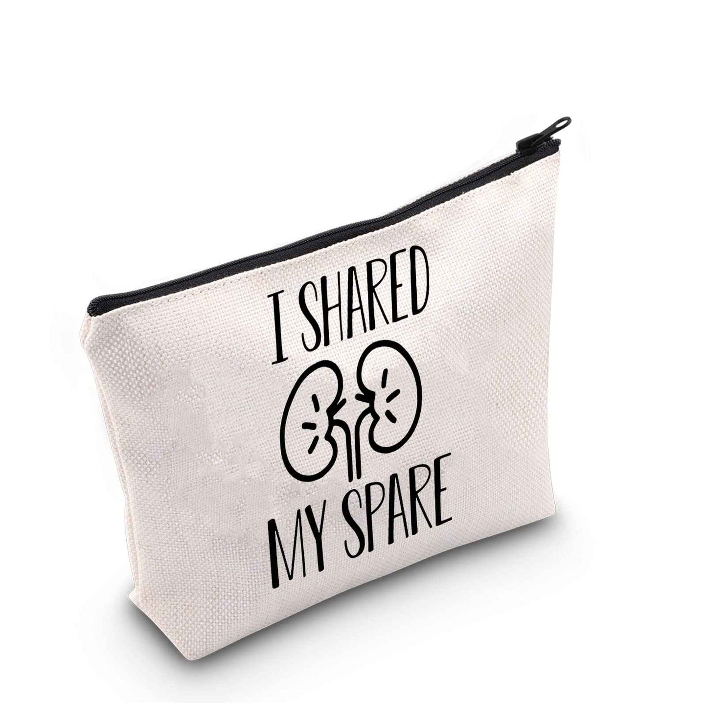 G2TUP Kidney Donor Gift I Shared My Spare Makeup Bag Kidney Transplant Cosmetic Bag Organ Donation Awareness Gift Kidney Giver Zipper Travel Bag (I Shared My Spare White Bag 1.0)