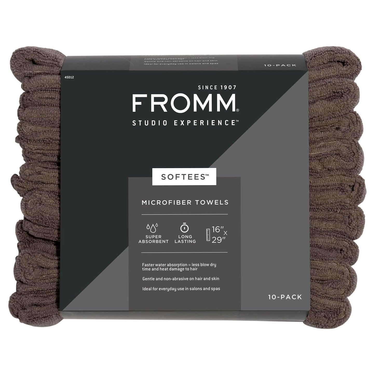 Fromm Softees Microfiber Salon Hair Towels for Hairstylists, Barbers, Spa, Gym in Brown, 16" by 29", 10 count Perfect Hair Care Towel for Drying Curly, Long, Wavy Hair