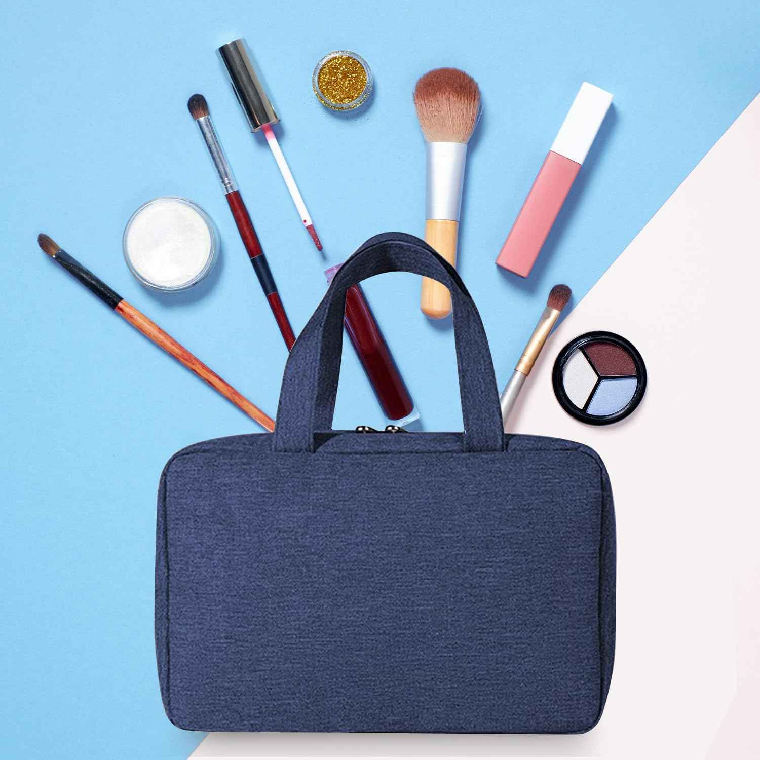 Beckykall hanging travel toiletry bag with Hanging Hook,Water-resistant Makeup Cosmetic Bag Travel Organizer for Accessories,Portable Toiletry Travel Organizer Bag (Navy blue, Large)