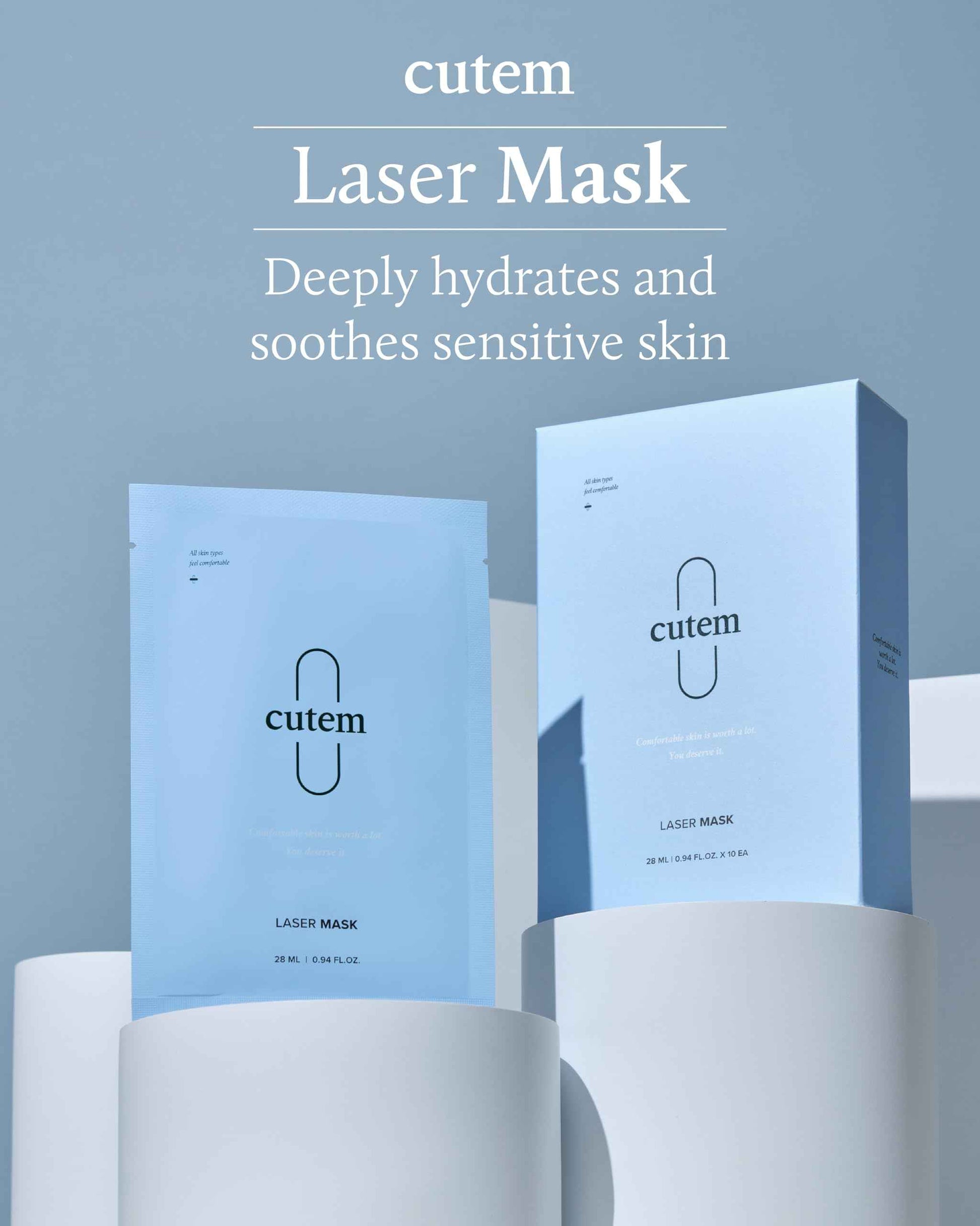 Cutem Laser Mask (Pack of 10) - Fast Soothing, Deep Hydration Facial Sheet Mask for Sensitive, All Skin Types, Korean Skin Care. Aloe Vera, Panthenol.