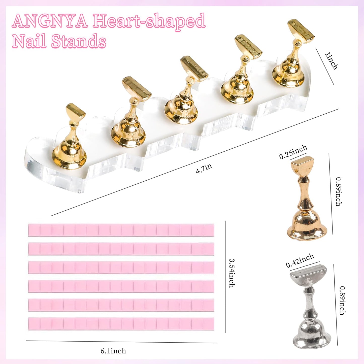 ANGNYA 2 Set Nail Stands for Press On, Heart-shaped Nail Holder for Painting Nails with Reusable Adhesive Putty Clay Strong Magnetic Nail Display Art Stand for Painting Nails