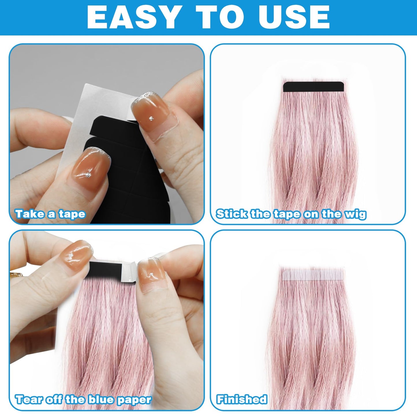 120Pcs Hair Extension Tape Double Sided Hair Tape, Replacement Tape for Hair Extensions, Adhesive Human Hair Tape Tabs Tape in Extension Replacement Tape Wig Tape, Wig Tape Beauty Tools(Black)