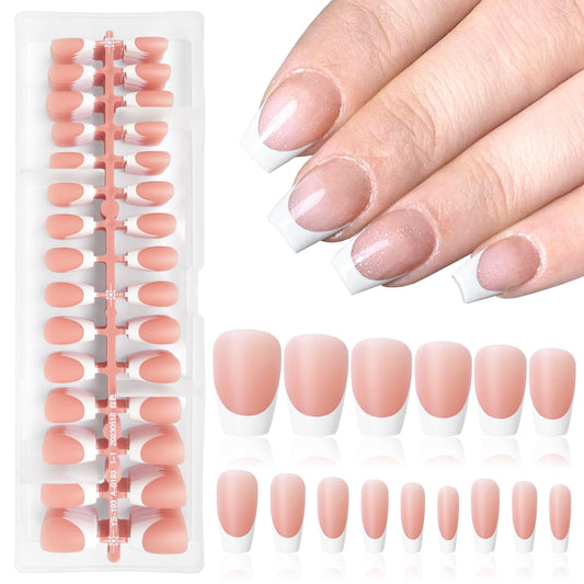 Lifextol 240pc French Tip Press on Nails Short Fake Nails Press ons, 15 Size Acrylic Nails Press on Nails Coffin Artifitial Fingernails, 3 in 1 Gel X Nail Tips Square with Nail Glue and Adhesive Tabs