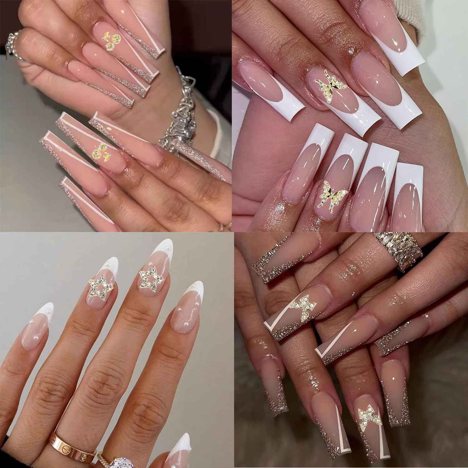 CUBLIVE 24PCS Nail Charms Y2k Alloy Nail Art Rhinestone Charms 3D Heart Bow Butterfly Charm with Rhinestones Cherry Nail Gems Shiny Jewelry Nail Decorations Accessories Supplies (SG)