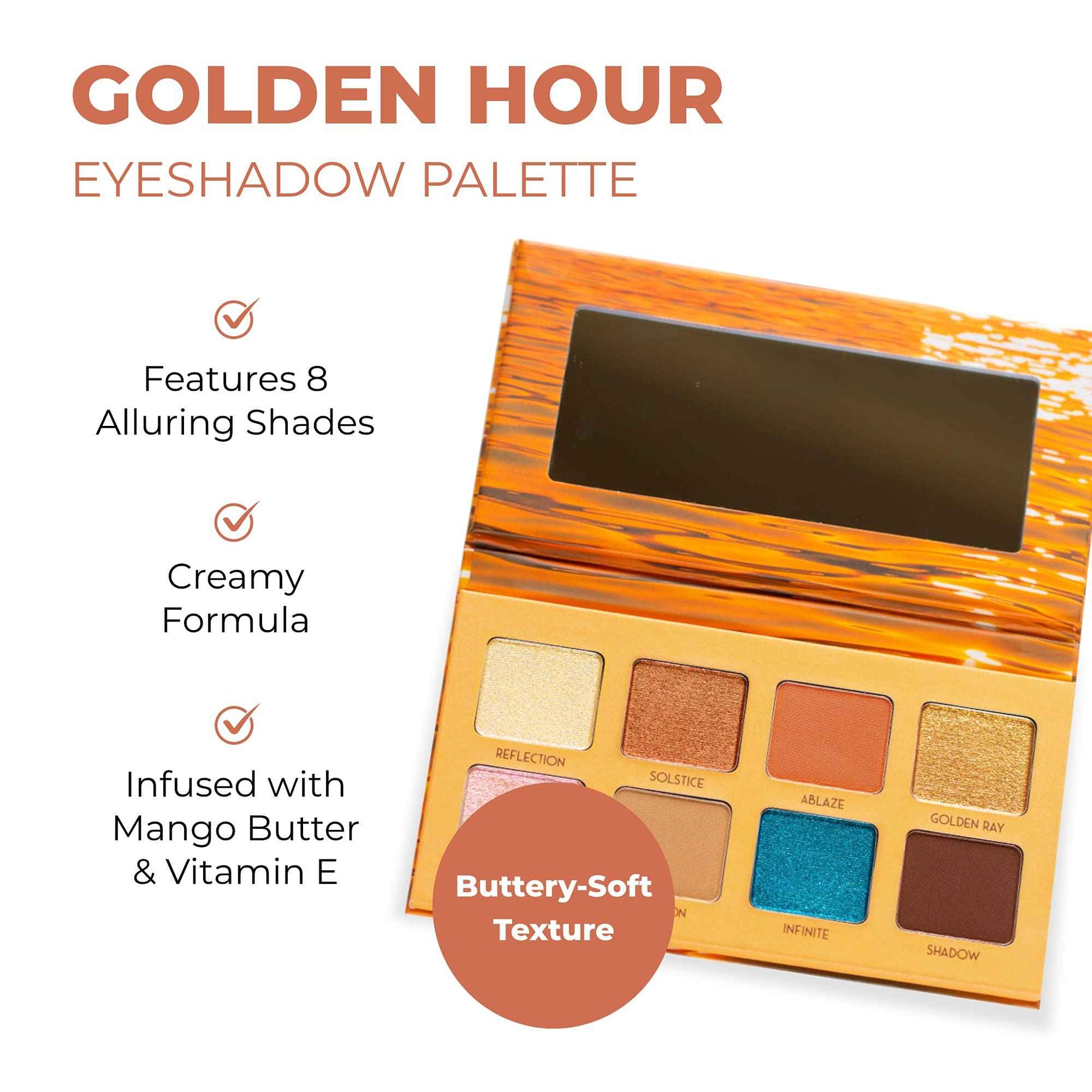 Beauty for Real Golden Hour Eyeshadow Palette - Eight Shades with Matte & Shimmer Finishes - Infused with Mango Butter & Vitamin E - Cruelty Free, Vegan