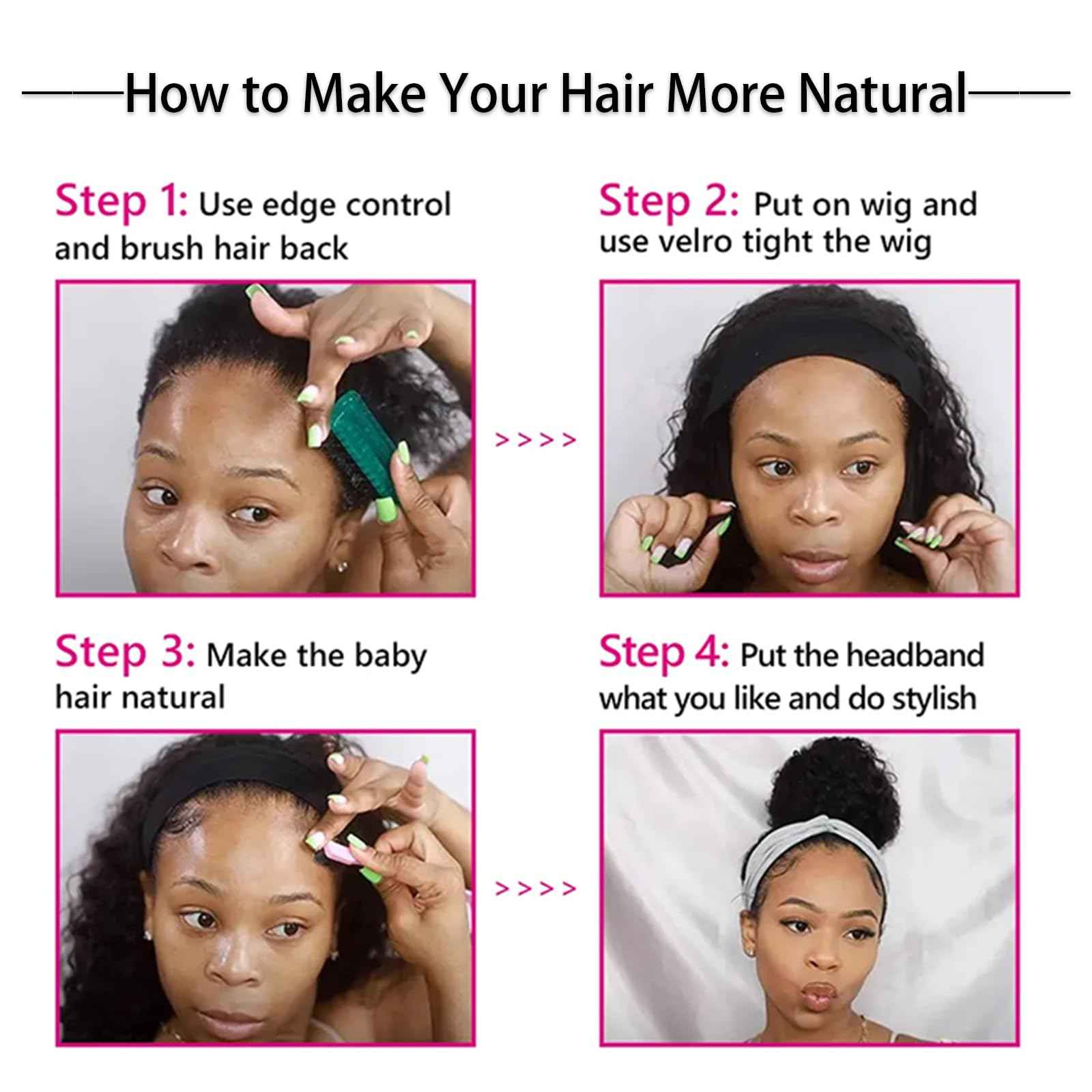 Lauberita Chocolate Brown Headband Wig Human Hair for Women #4 Deep Wave Headband Wig Glueless Curly Human Hair Wig 14 Inch