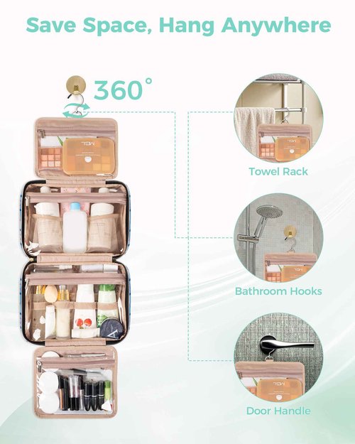 BALULHG Travel Hanging Toiletry Bag for Women,Makeup Bag Cosmetic Organizer Waterproof with Hanging Hook Multiple Pockets for Women Travel Essentials Plaid Blue