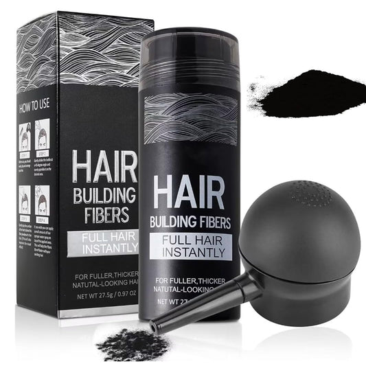 Hair Building Fibers for Thinning Hair with Spray Applicator Pump Nozzle - Natural & Undetectable,Instantly Thicker Fuller Hair Conceals Hair Loss 30 Sec,4 Shades for Men & Women,27.5g (Black)