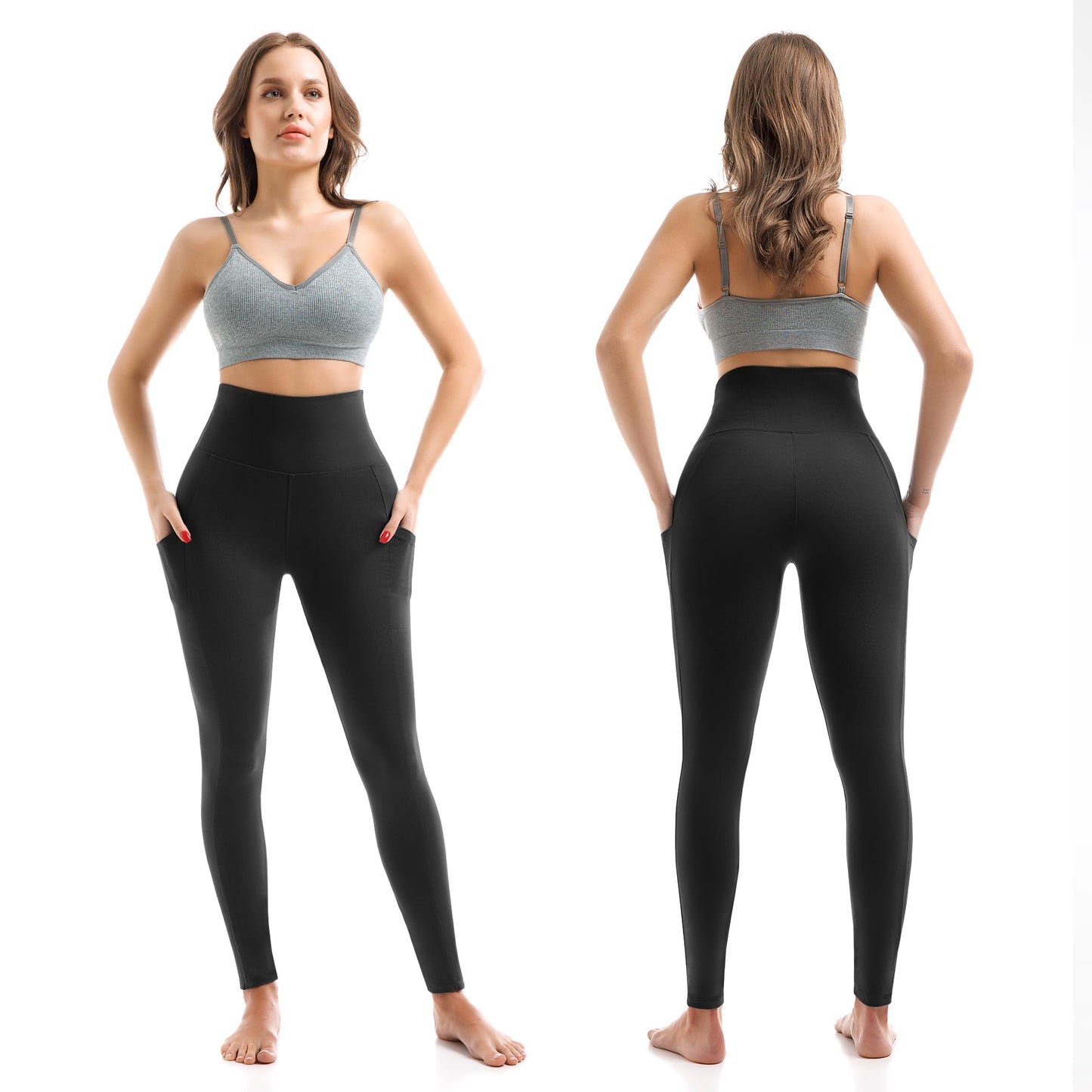 SINOPHANT High Waisted Leggings for Women - Full Length Capri Buttery Soft Yoga Pants for Workout Athletic(Pockets Black,S-M)