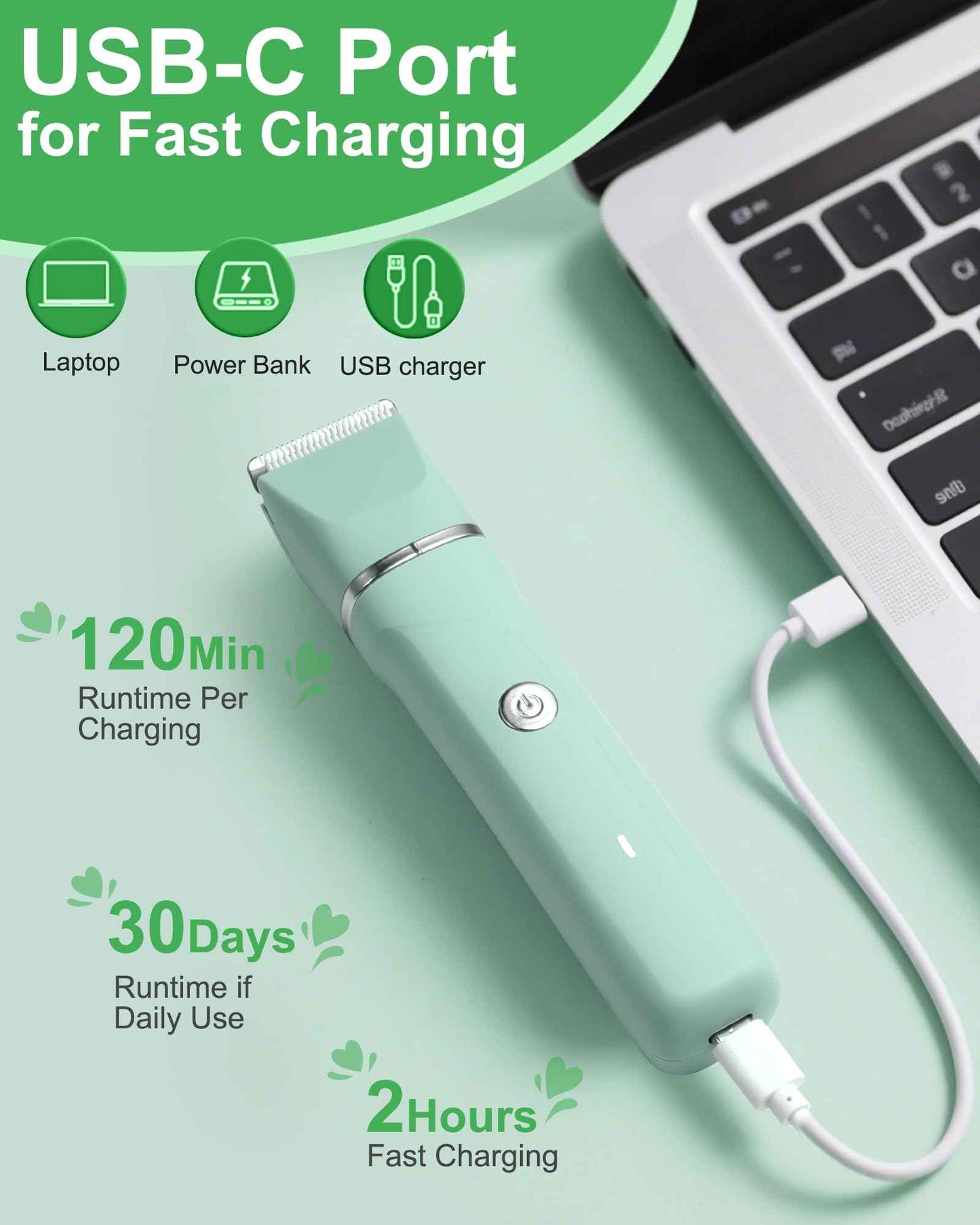 Electric Shaver for Women,3-in-1 Bikini Trimmer for Women & Body Shaver, IPX7 Waterproof,Hypoallergenic Ceramic Blades,USB-C Fast Charging,Travel Trimmer for Face, Legs,Bikini Line & Foil,Green