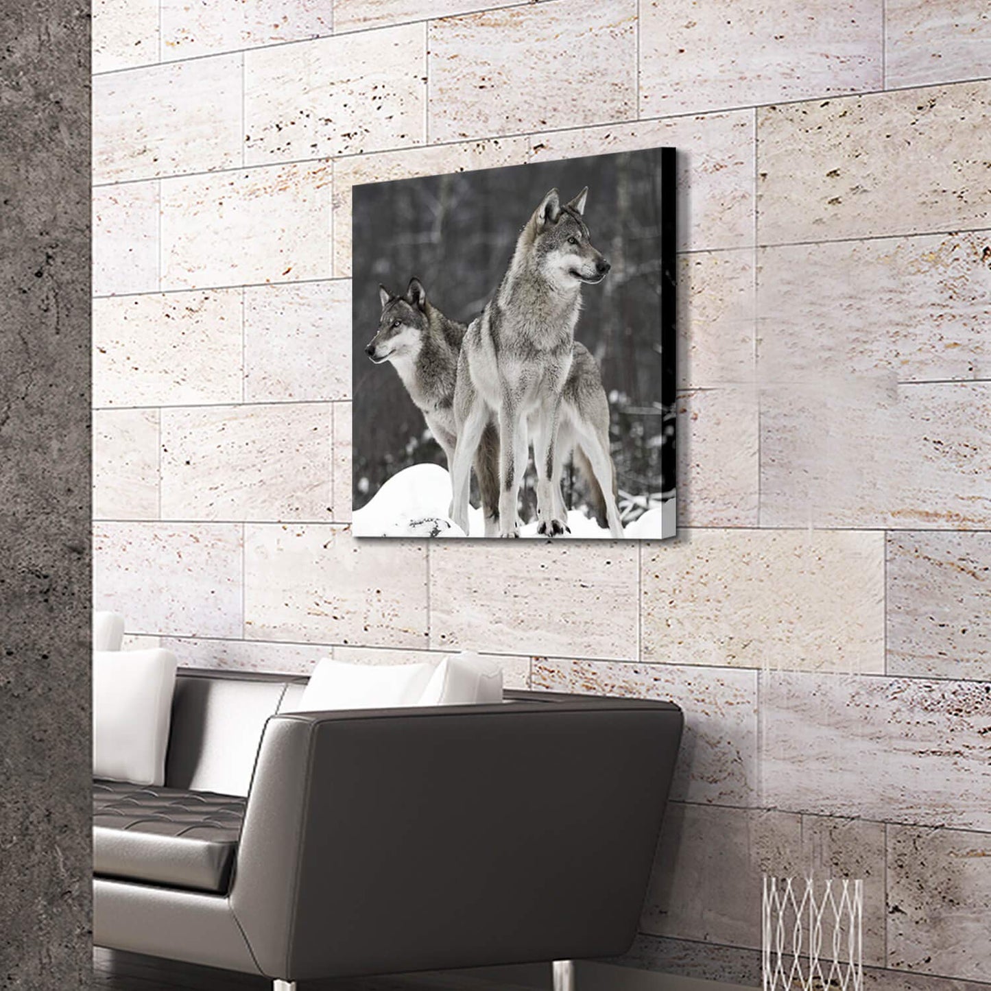 Wolf Artwork Canvas Wall Art: Wildlife Painting Pictures for Office or Living Room Decoration (24'' x 24'')