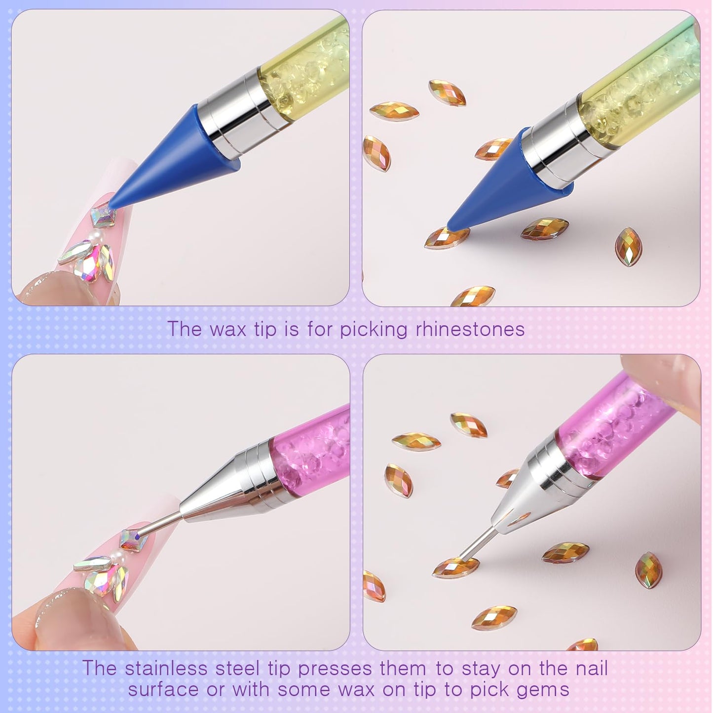 Tatuo 4 Pcs Rhinestone Picker Dotting Pen, Nail Dot Paint Pen Tool Crystals Wax Pencil Pen for Rhinestone Gems Dual Ended Rhinestone Picker with 4 Case Manicure Nail Art DIY (Colorful)