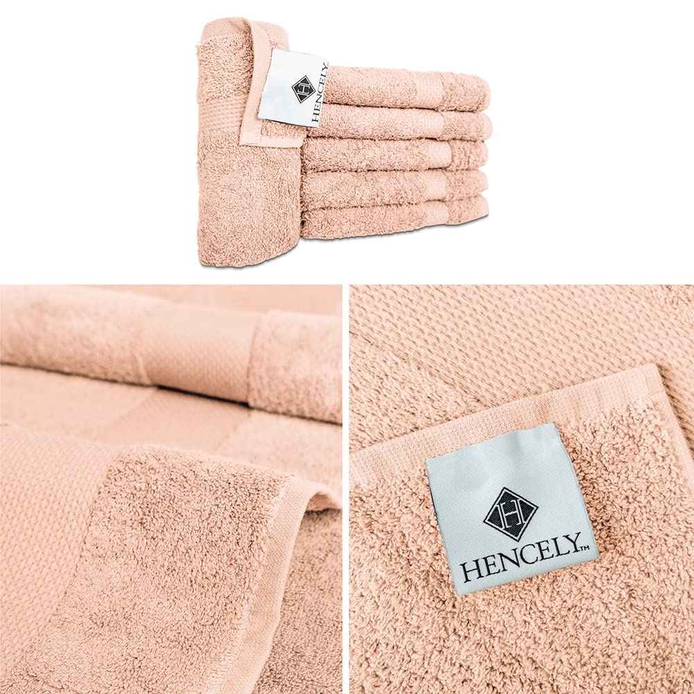 Hencely Premium 6-Pack Washcloths 12x12 Inches Soft Turkish Cotton High Absorbent and Quick Dry Dishtowel for Kitchen and Bath (Wash Cloth 6 Pack, Peach)
