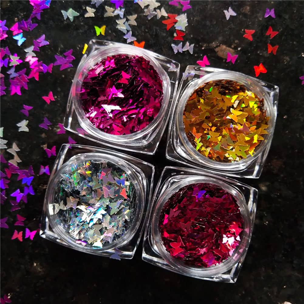 Minejin Nail Art Glitter Sequins Butterfly Shinning Acrylic 3D Flakies Stickers Tips Decoration 12 Color