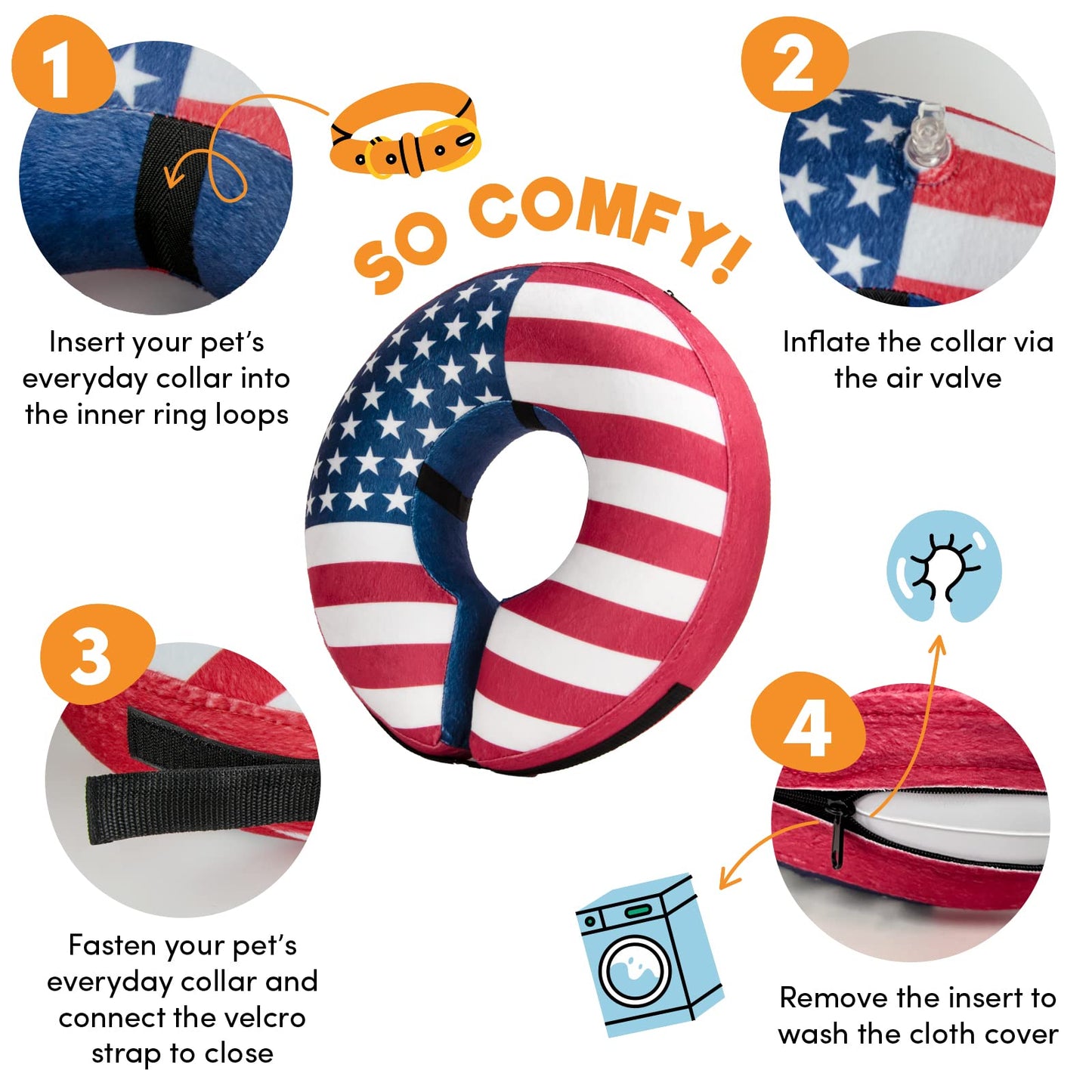 BENCMATE Protective Inflatable Collar for Dogs and Cats - Soft Pet Recovery Collar Does Not Block Vision E-Collar (Small, Flag)