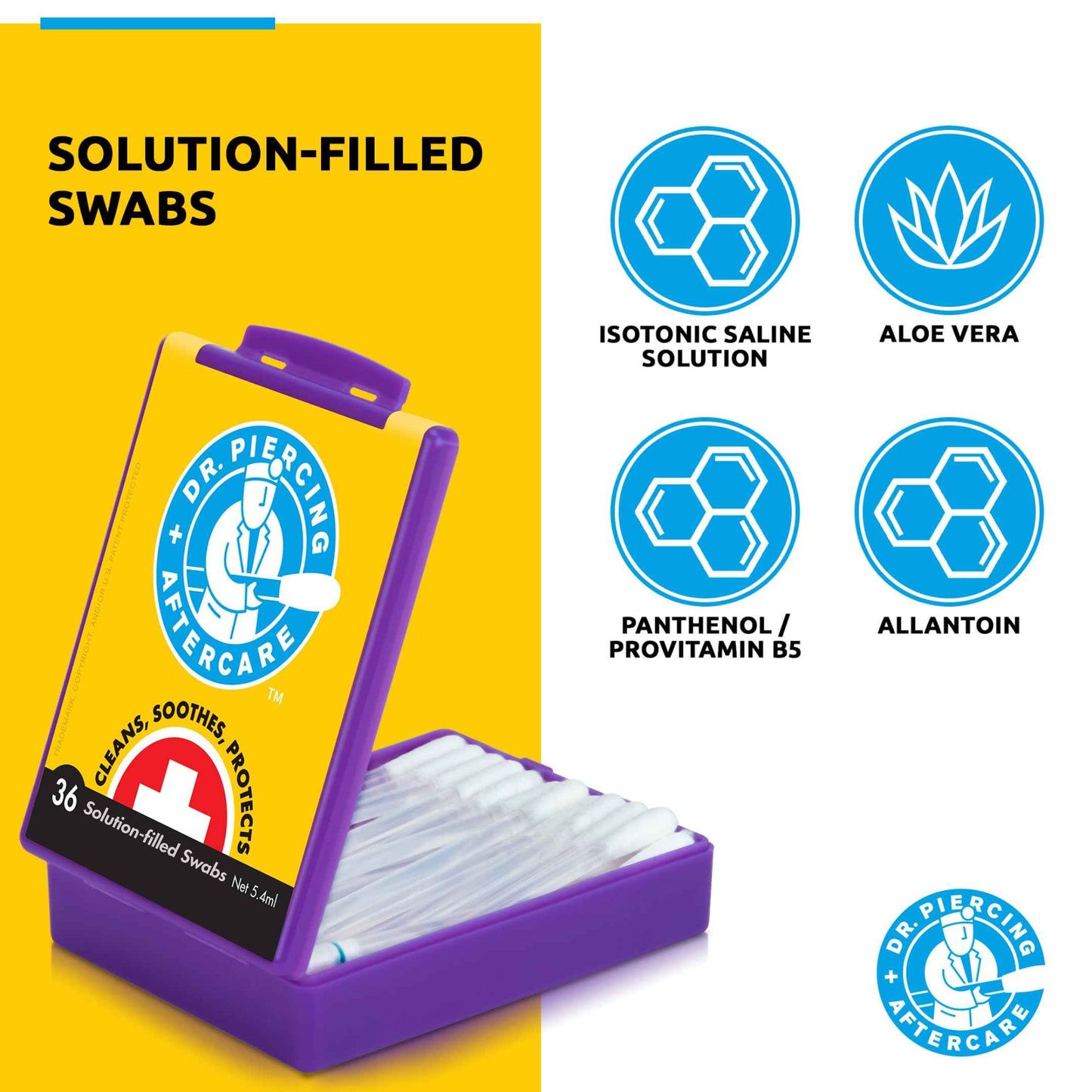 Dr. Piercing Aftercare Swabs – Piercing Bump Saline Solution for Cleansing Earring, Nose, Belly, and Ear Piercings – Gentle Saline Wash for a Refreshing Experience – 36 Easy-to-Use Swabs (1-Pack)