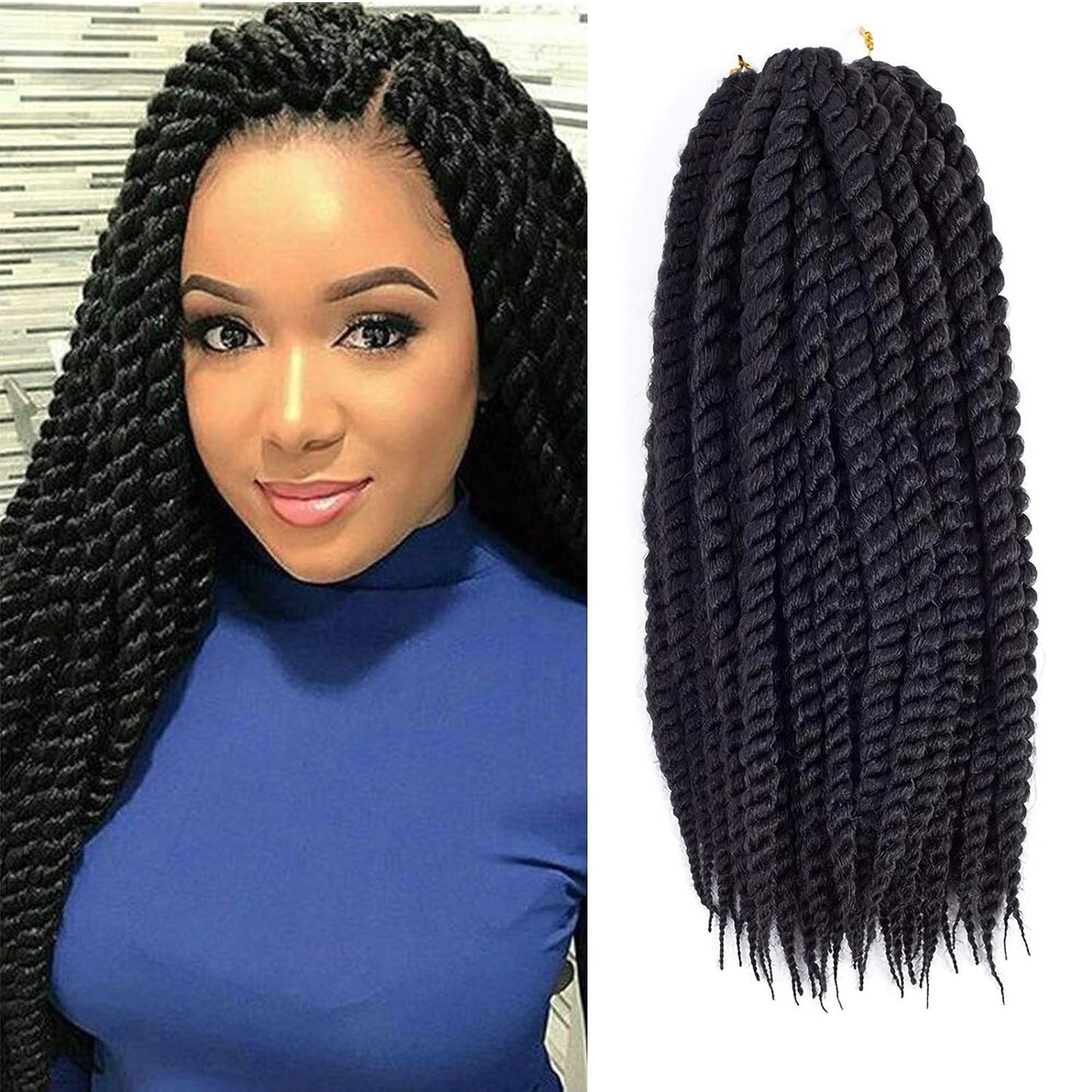 Admutty Havana Twist Crochet Hair 6 Packs 18 inch Braids Senegalese Braiding (1B)