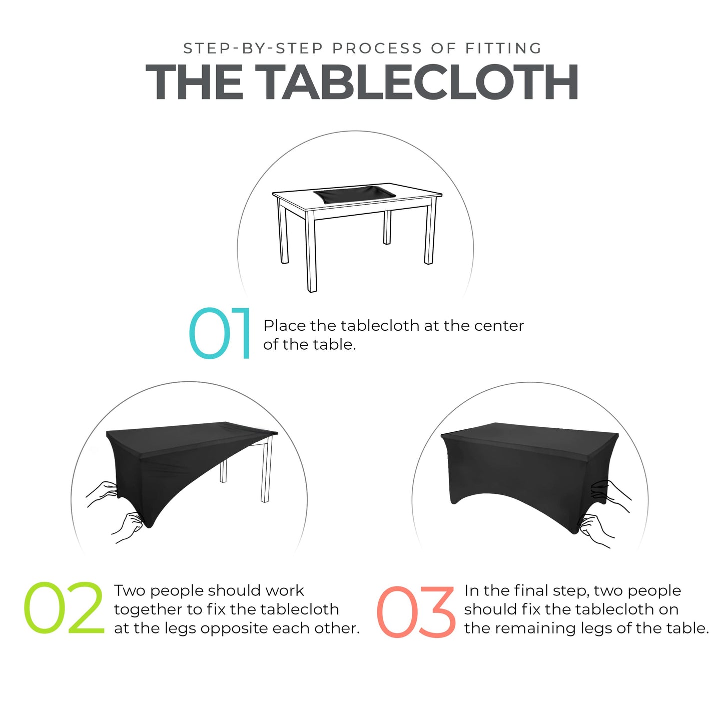 Utopia Kitchen Spandex Tablecloth 2 Pack [8FT, Black] Tight, Fitted, Washable and Wrinkle Resistant Stretch Rectangular Patio Table Cover for Event, Wedding, Banquet & Parties [96Lx30Wx30H Inch]