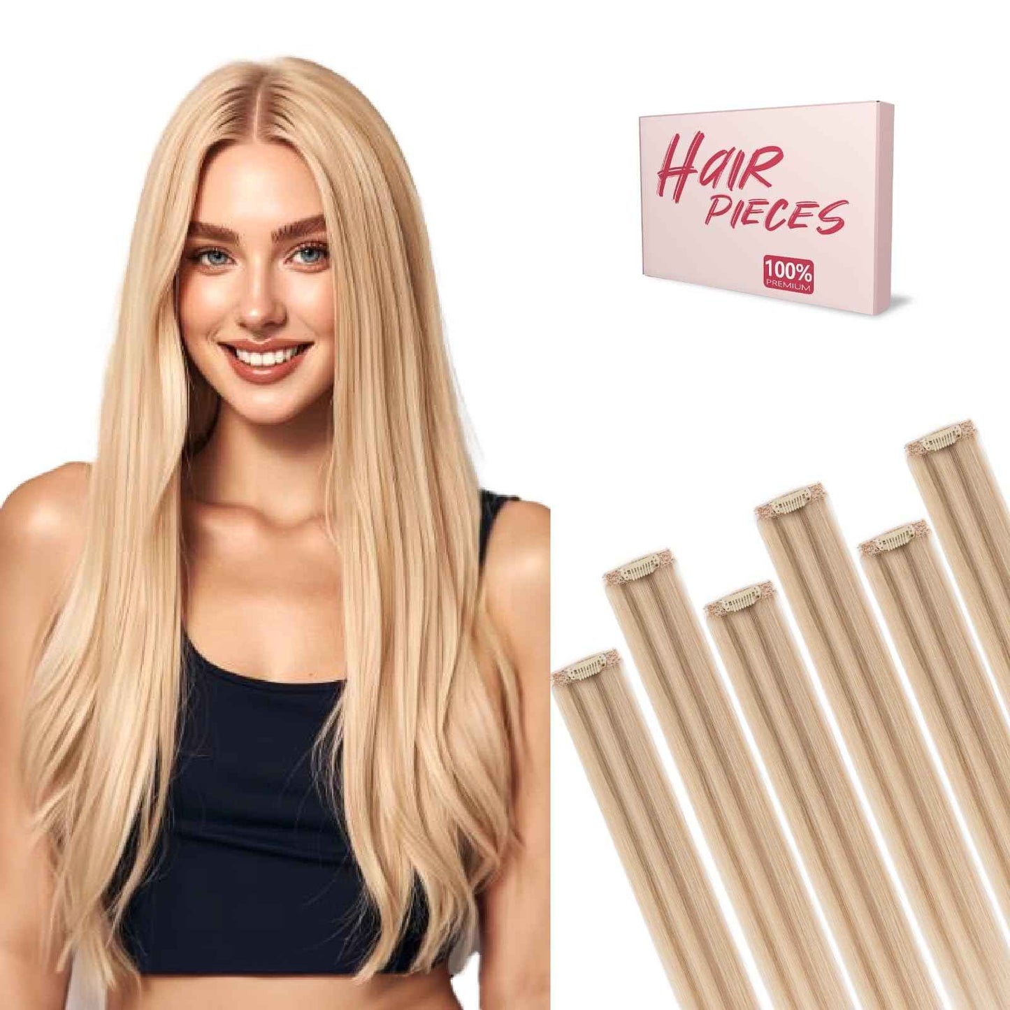 TESSHAIR 6PCS Clip in Hair Extensions Real Human Hair, Short Hairpieces for Women Single Clip Ins to add Highlights & Volume, No Tangle & Smooth,14 Inch 36g #12P613 Golden Brown&Bleach Blonde