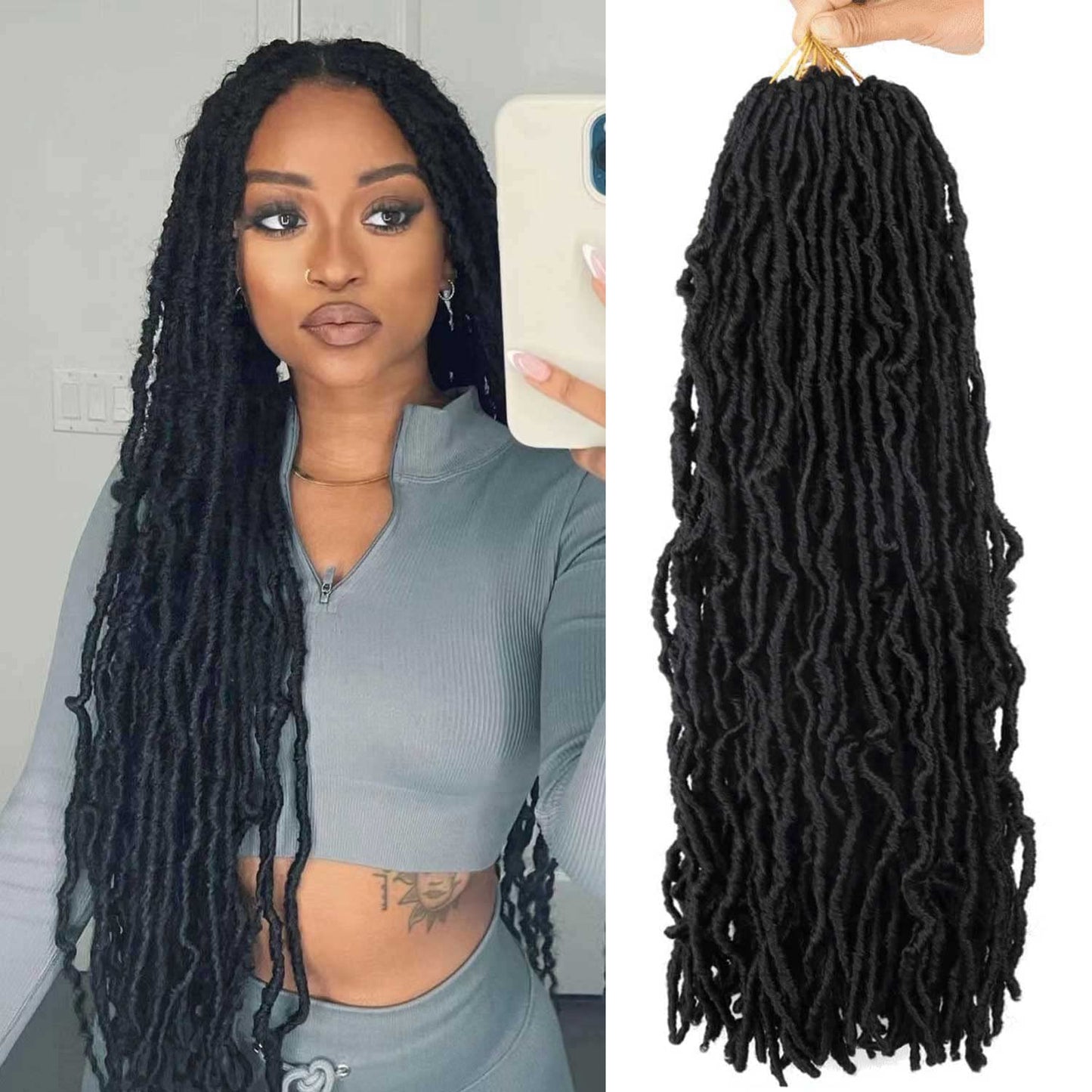 24 Inch Soft Locs Crochet Hair Pre Looped 6 Packs Faux Locs Crochet Braids Goddess Locs Dreadlocs Hair For Black Women (1B, 24 Inch (Pack of 6))