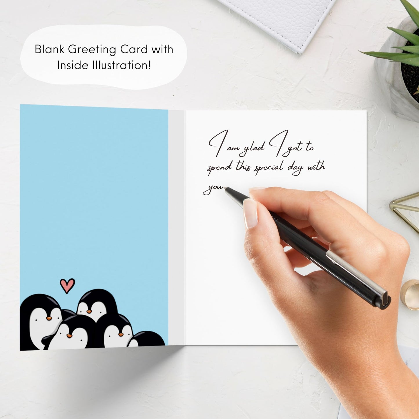 Anniversary Birthday Card for Her Him/Funny Birthday Card for Boyfriend Girlfriend/Husband Wife/Handmade Greeting Card (Life is sweeter with you as my heater - penguins)