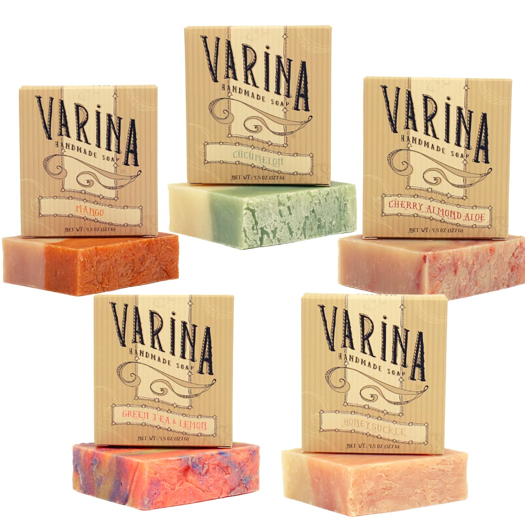 Varina Natural Aloe 1 Variety Bar Soap - Gentle Cleansing for Sensitive Skin, Fruity - 5 Pack - Experience Healthy and Glowing Skin