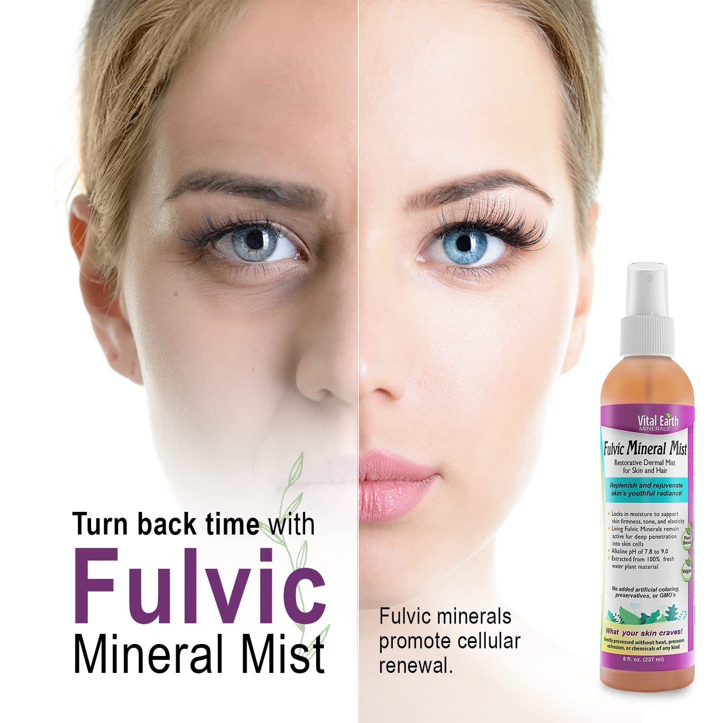 Vital Earth Minerals Fulvic Mineral Facial Mist for Skin Care & Hair - Hydrating Face Spray, Cellular Renewal & Repair, Hydrating Mist with Antioxidants, Fulvic Acid in Pure Water, 8 Fl Oz