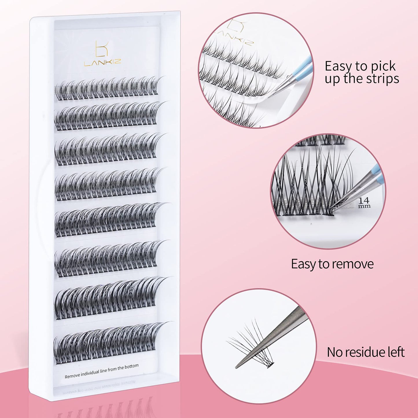 LANKIZ Individual Lashes Natural Cluster Lashes 12 Roots C Curl 0.1mm Thickness 8-14mm Mix Faux Mink DIY Individual Eyelashes 160 pcs (Cluster-27)