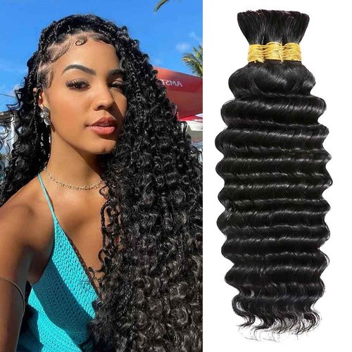 20 Inch Human Braiding Hair 150g 3 Bundles/Pack Deep Wave Bulk Human Hair for Braiding Brazilian Virgin Human Hair Bundles Wet and Wavy Bundles No Weft Curly Human Hair Extensions Natural Black