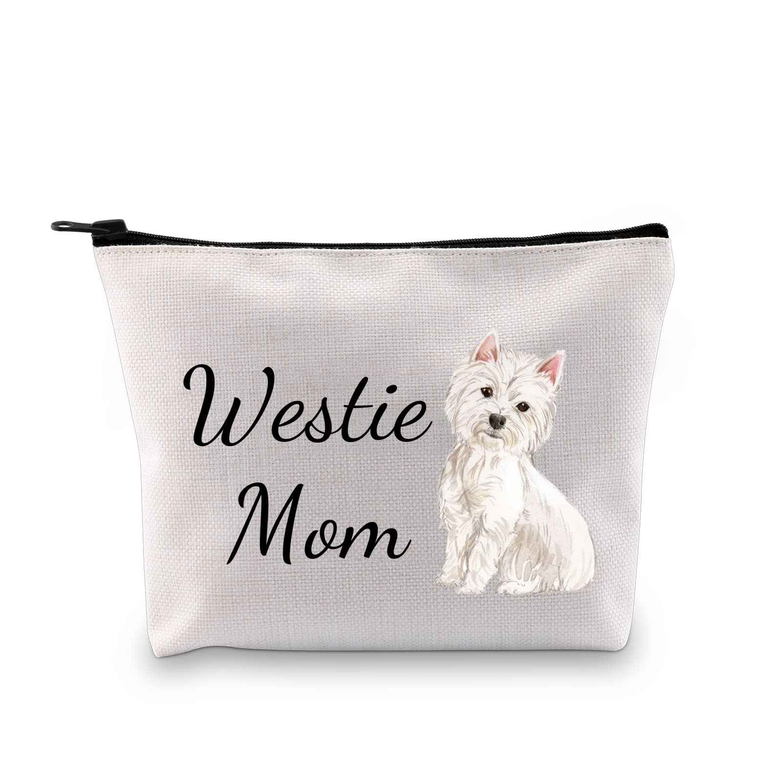 G2TUP Westie Lover Gift Westie Mom Makeup Bag West Highland Terrier Dog Owner Cosmetic Bag Dog Mom Pet Lover Gift Zipper Travel Bag (Westie Mom White Bag)