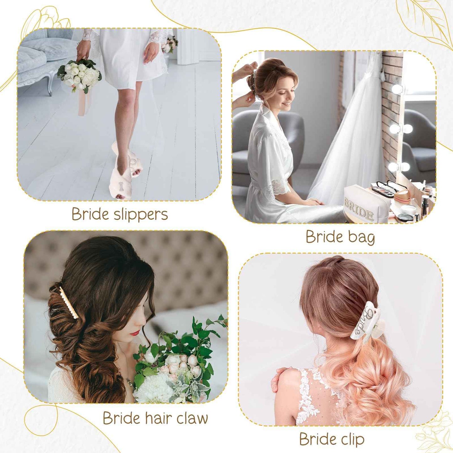 Shyyween 5 Pcs Bridal Gift Set Bride Makeup Bag I Do Bride Slippers Claw Hair Clip and Hairpins Accessories Wedding Engagement Gift Shower for Bridal Engagement Bachelorette Party