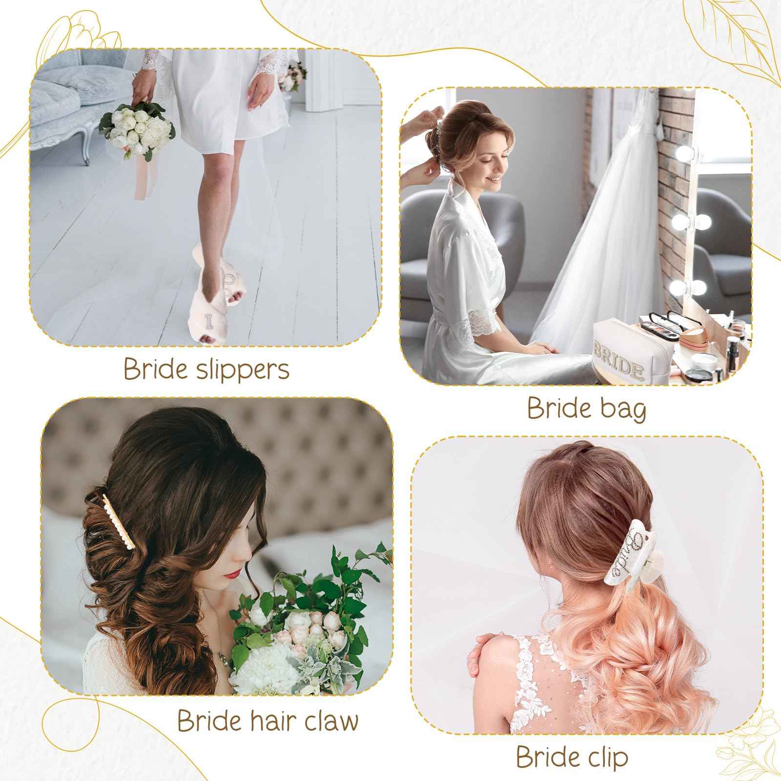 Shyyween 5 Pcs Bridal Gift Set Bride Makeup Bag I Do Bride Slippers Claw Hair Clip and Hairpins Accessories Wedding Engagement Gift Shower for Bridal Engagement Bachelorette Party