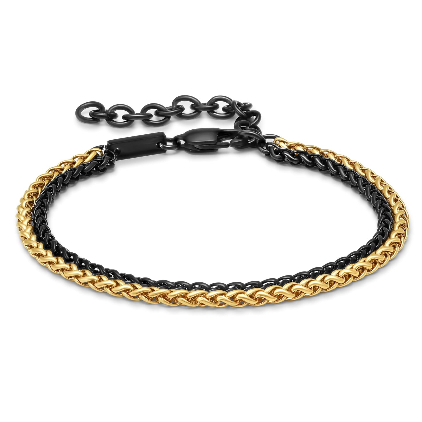 Galis Mens Bracelet - Stainless Steel Bracelet for Men, Non Tarnish Gold Plated Rope Chain Bracelet, Stylish Birthday Bracelets For Boys & Men, Gold & Black Bracelet For Men 8" length Bracelet Set