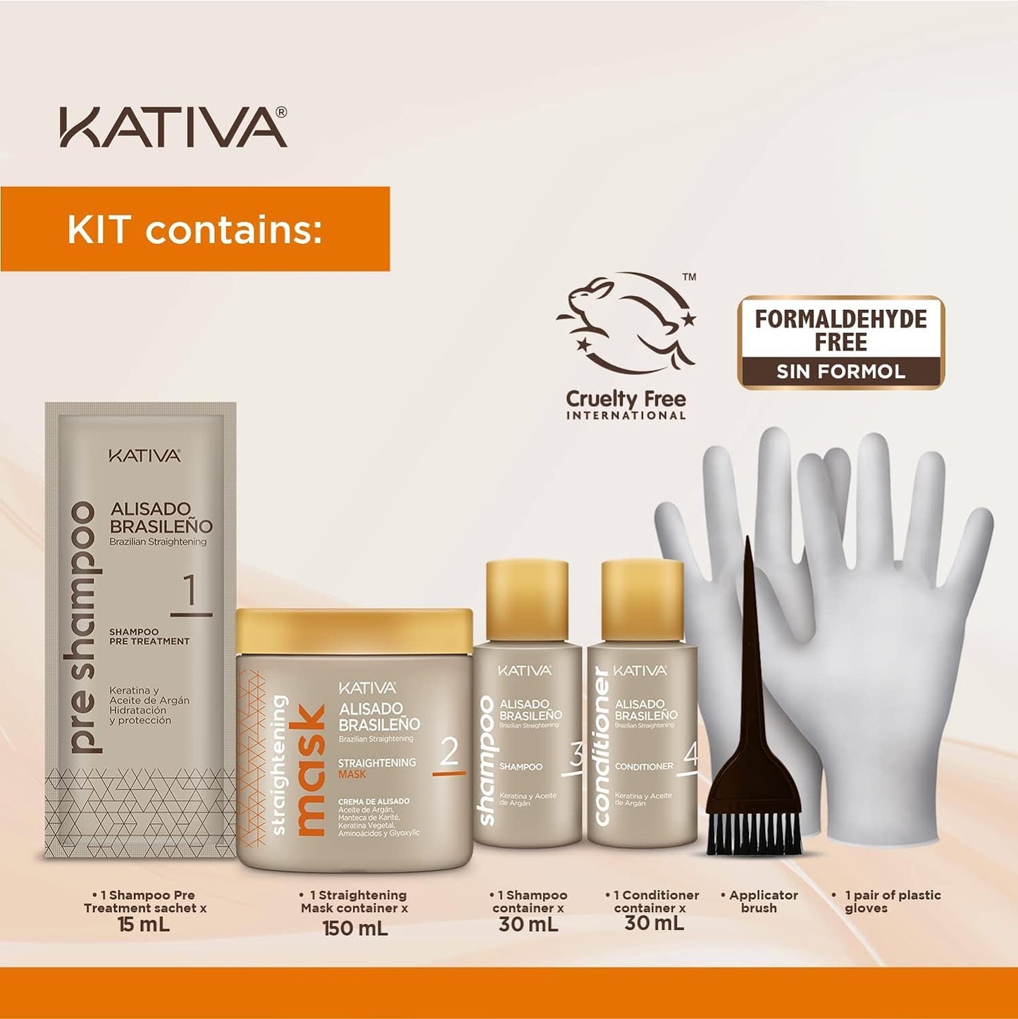 Brazilian Keratin Premium hair straightening treatment at home with Hyaluronic Acid and Premium Serum | Kit keratina para alisar el pelo | Kativa Keratin Premium