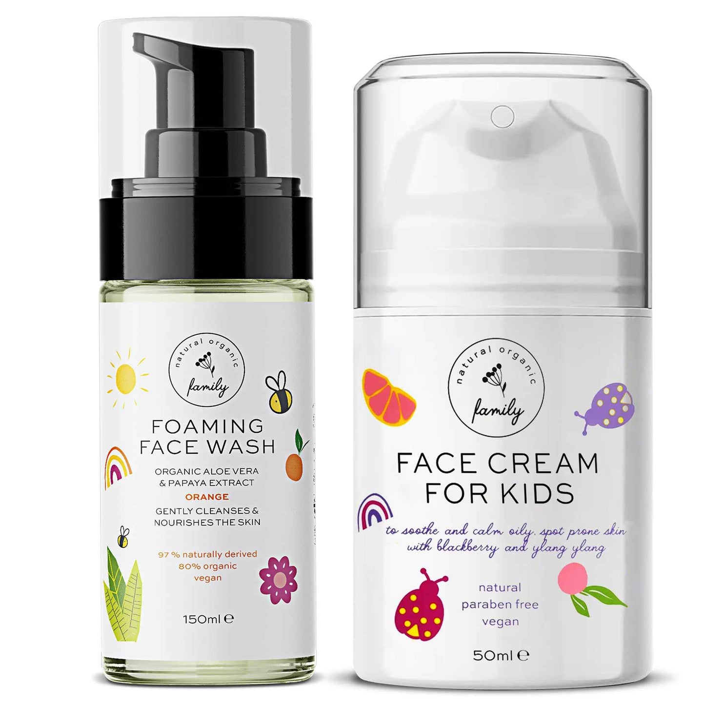Kid's Organic Skincare Bundle: Foaming Face Wash (Orange) & Hydrating Moisturizer (Blackberry Ylang Ylang)