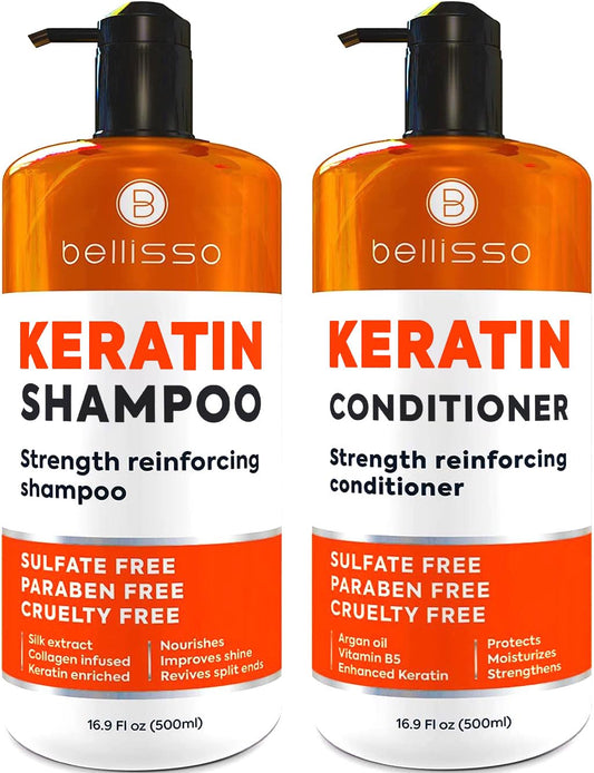 Keratin Shampoo and Conditioner Set - Sulfate Free and Paraben Free - Salon Thickening Treatment for Dry, Damaged, Curly, Frizzy, Straight or Color Treated Hair - Anti Frizz Formula for Women and Men