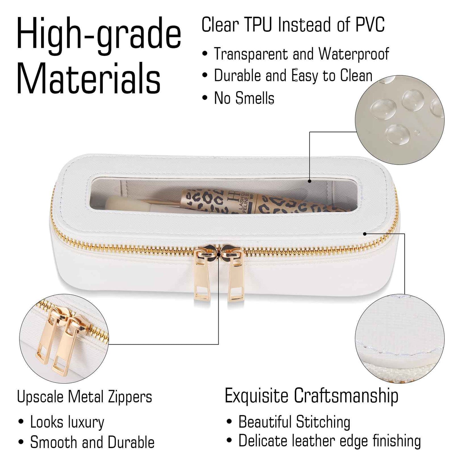 VOFIpremiAm Small Travel Makeup Bag brush holder,Clear Makeup Bag Cosmetic Bags with Zipper,Waterproof Clear Toiletry Bag Makeup Brush Bag Travel Case for Women