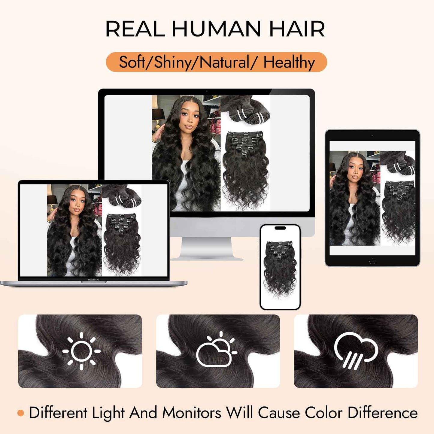 Clip in Hair Extensions Real Human Hair Extensions Clip Ins 95 Gram Body Wave 18 Inch 8Pcs Natural Black 100% Human Hair Extensions 18 Clips