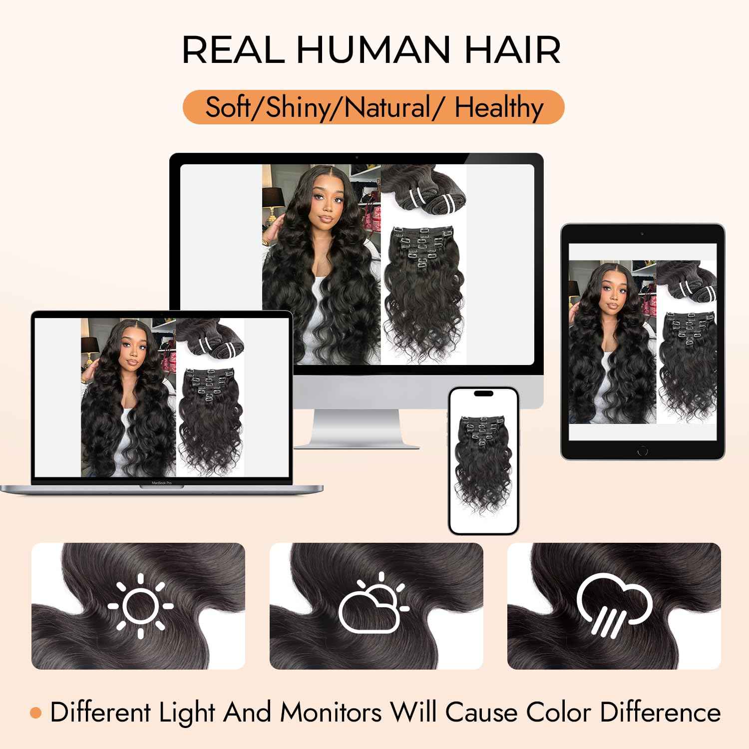 Clip in Hair Extensions Real Human Hair Extensions Clip Ins 95 Gram Body Wave 18 Inch 8Pcs Natural Black 100% Human Hair Extensions 18 Clips
