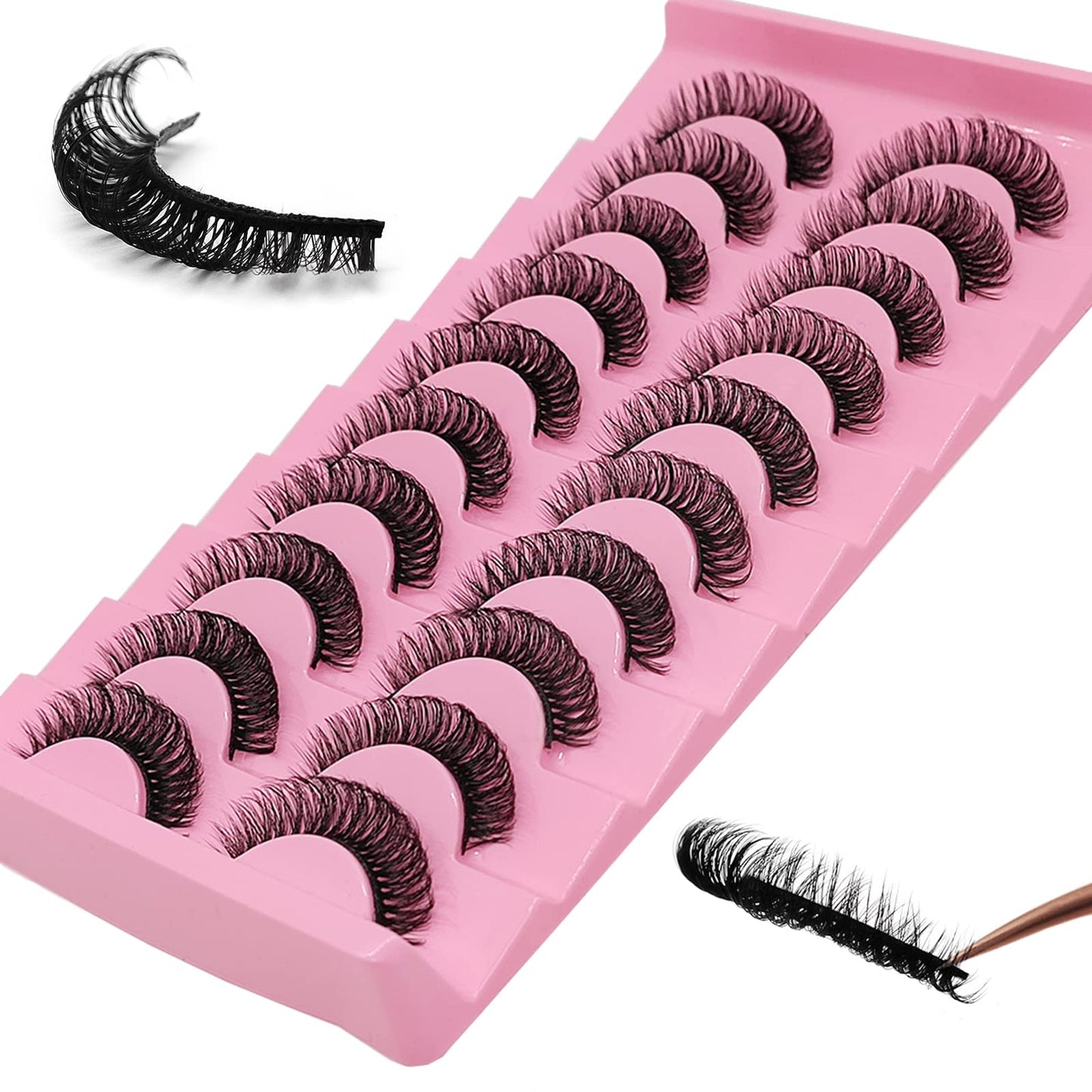 10Pairs 3d Russian Strip Lashes, DD Curl Lash Strips, Natural False Lashes Mink, Fluffy Eyelashes Mink, Faux Mink Eyelashes Natural Look, Natural Wispies Mink Eyelashes, Wispy Fake Lashes(s37)