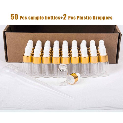 Easeen Sample Dropper Bottles, Mini Dropper Bottles with 2 Pcs Plastic Droppers for Traveling Essential Oils DIY Cosmetic Liquid Sample Perfume (Gold, 5ML)