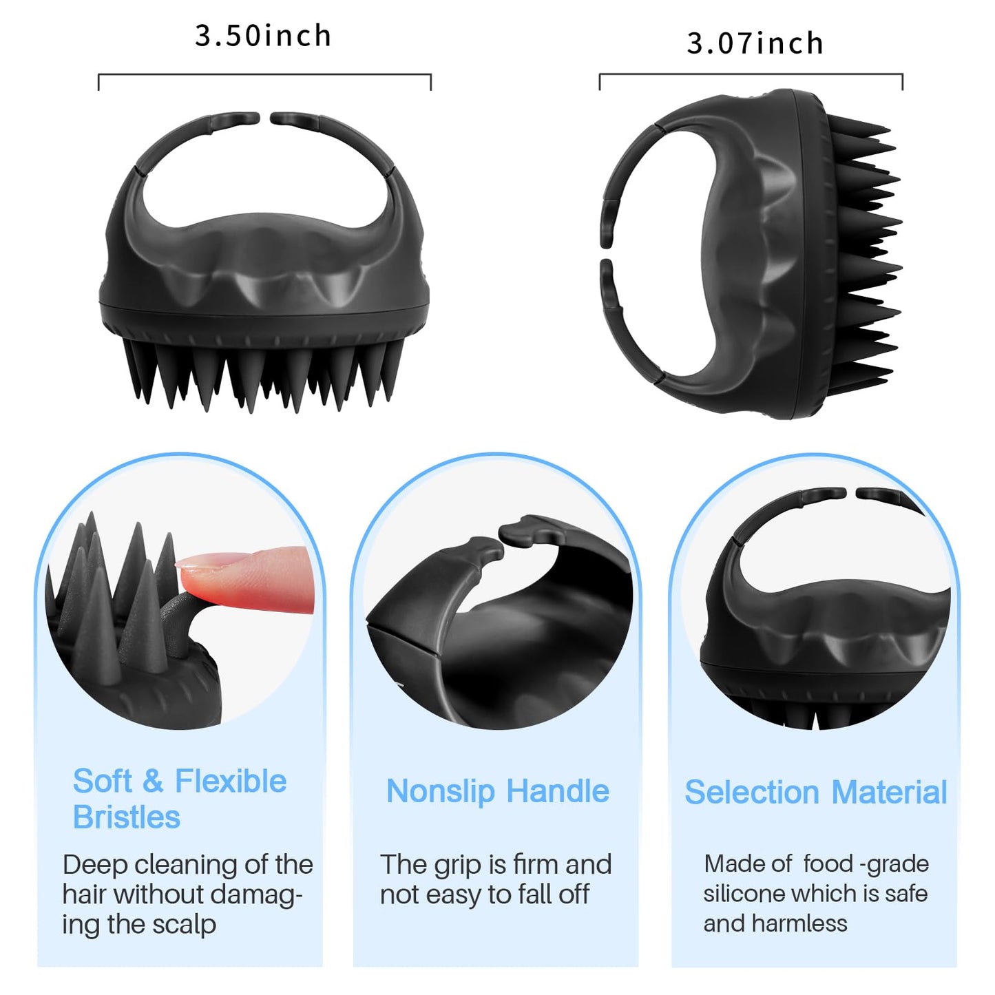 RHOS Scalp Massager Shampoo Brush-Hair Scalp Scrubber with Soft Silicone Bristle,Scalp Exfoliator for Scalp Exfoliator&Hair Growth-Hair Shampoo Brush for Women,Men,Kids and Pets(Black)