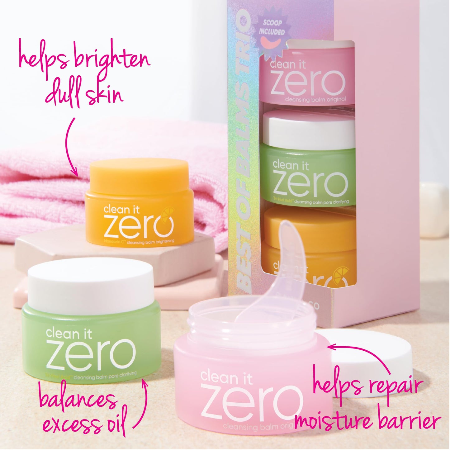 BANILA CO Clean it Zero Best of Balms Trio: Original, Brightening, Pore Clarifying (Pack of 3 travel sized balms, 25ml each)