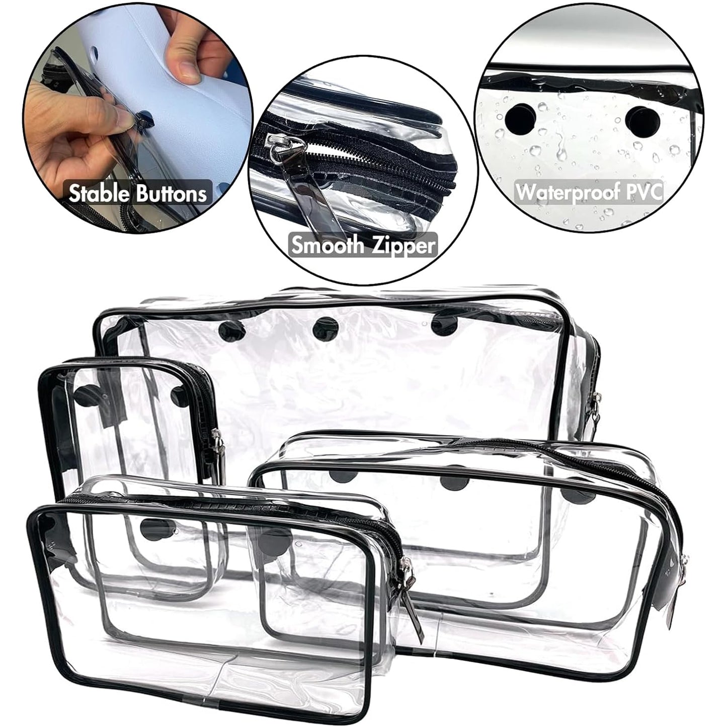 4 Pack Clear Makeup Storage Bag Beach Bag Bogg Bag Accessories whit Hooks Carabiner