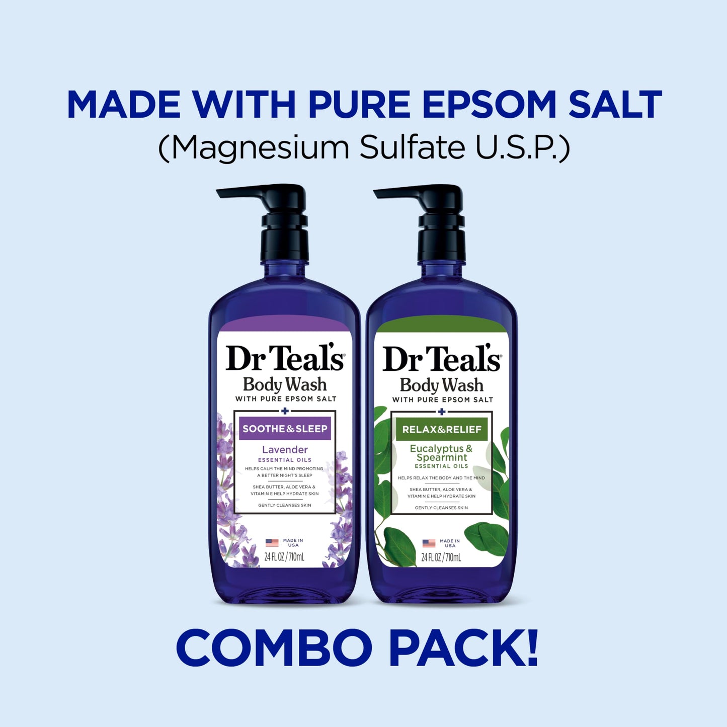 Dr Teal's Body Wash with Pure Epsom Salt, Lavender & Eucalyptus, 24 fl oz (Pack of 2)