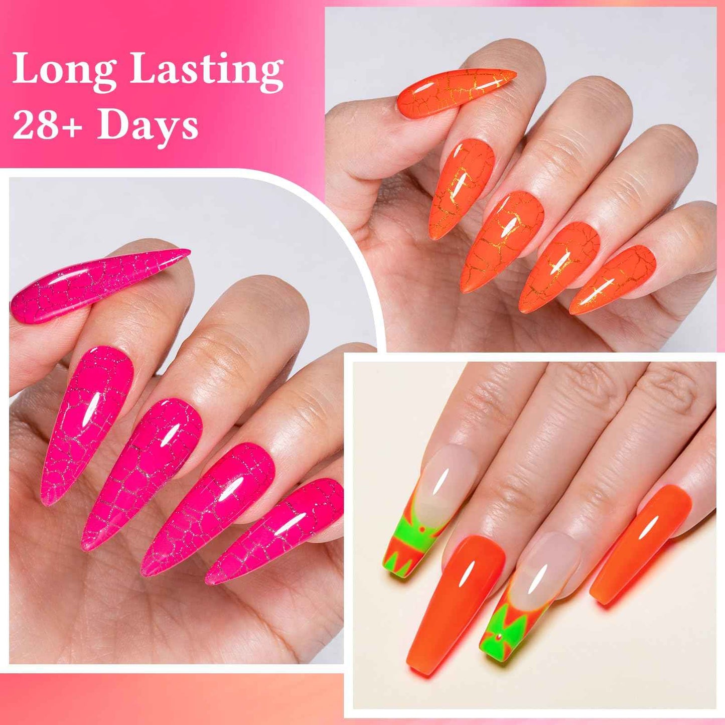 MEET ACROSS Neon Crackle Gel Nail Polish With Black White Sliver Glod Gel+ Glow in the Dark Gel Polish Kit 18Pcs*7ml